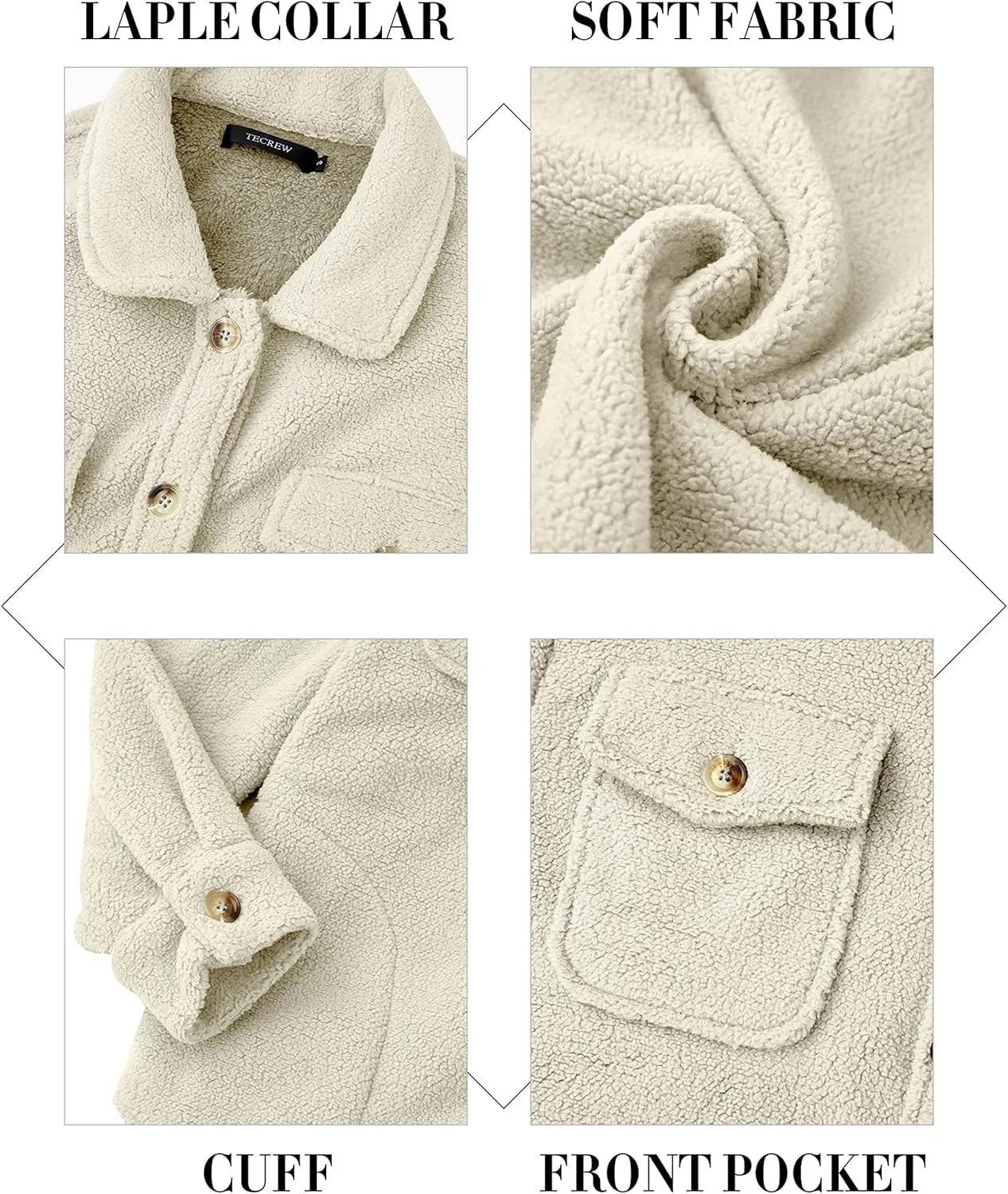 TECREW Women's Winter Sherpa Fleece Jacket Button Down Fuzzy Shacket Outwear Coat with Pockets