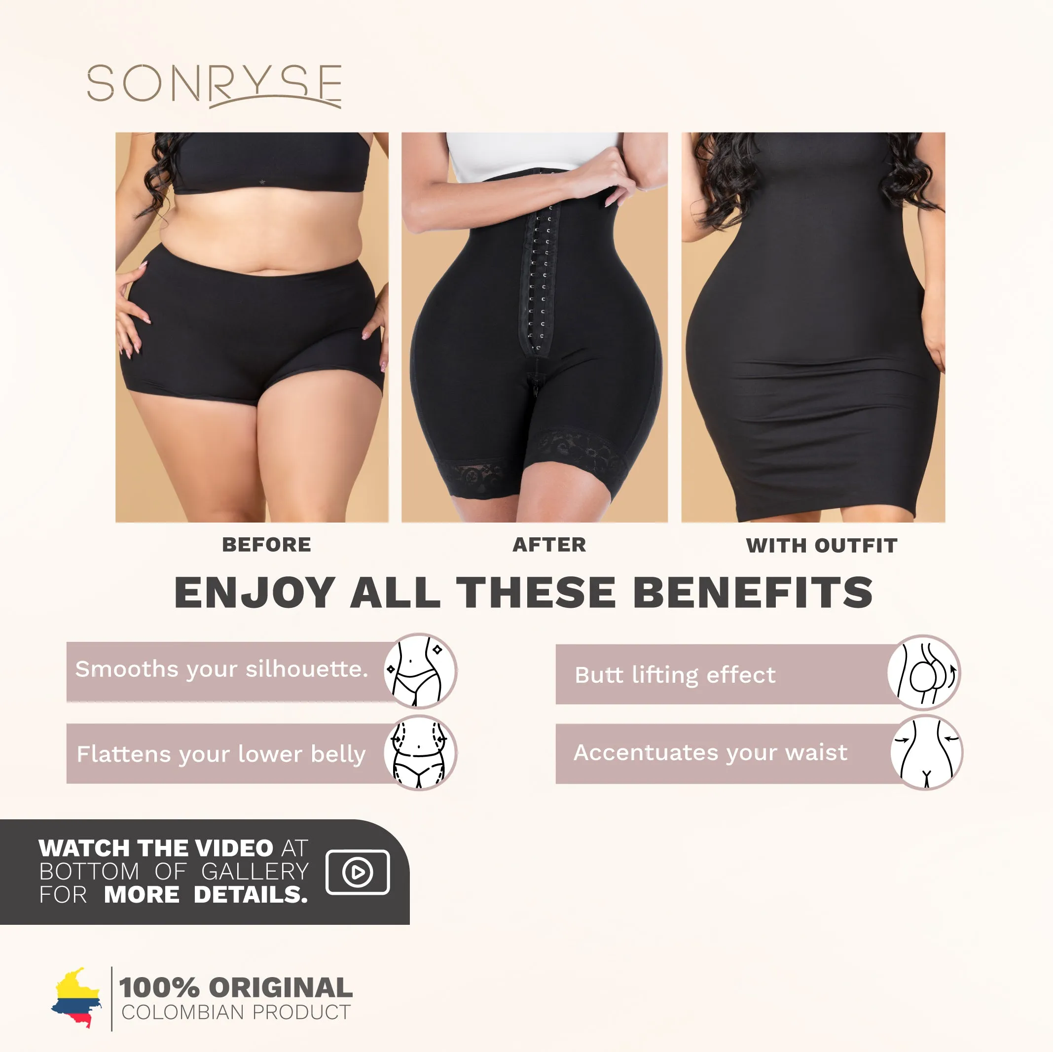 Tummy Control Shapewear Shorts Fajas Colombianas Moldeadoras Levanta Cola Sonryse 072BF