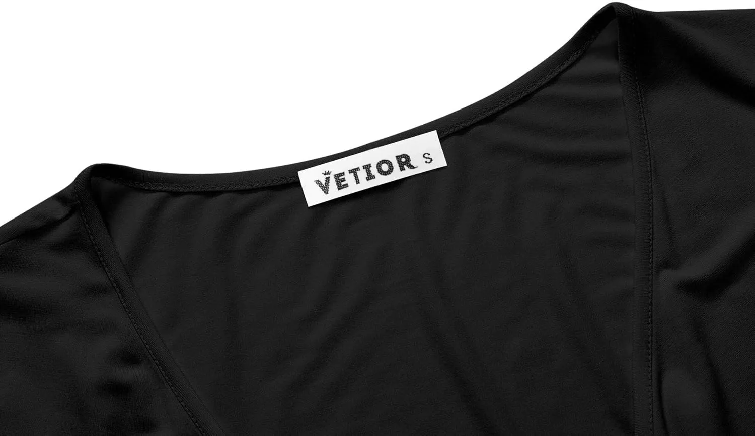 VETIOR Women's Sexy Deep V Neck Short Sleeve Unique Slim Fit Cross Wrap Shirts Crop Tops Going Out Tops