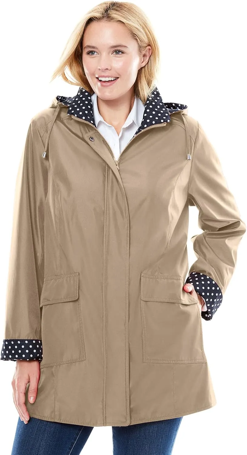 Woman Within Plus Size Dot Trim Raincoat