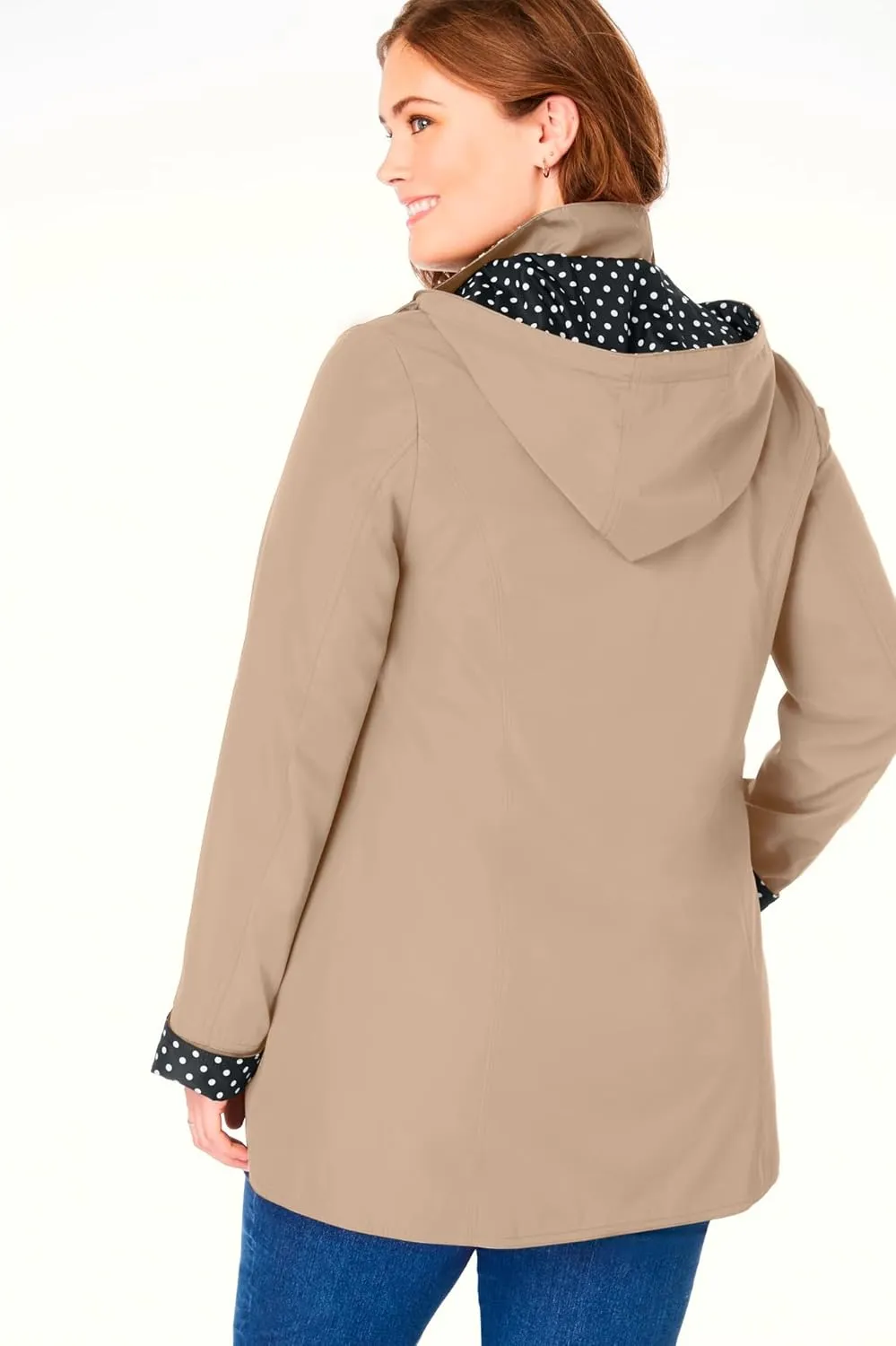 Woman Within Plus Size Dot Trim Raincoat