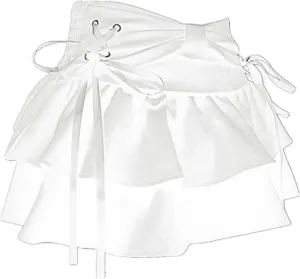 Women's Bow Low Waist Retro Pleated Skirt with Adjustable Waist A-line Mini Denim Skirt Y2K