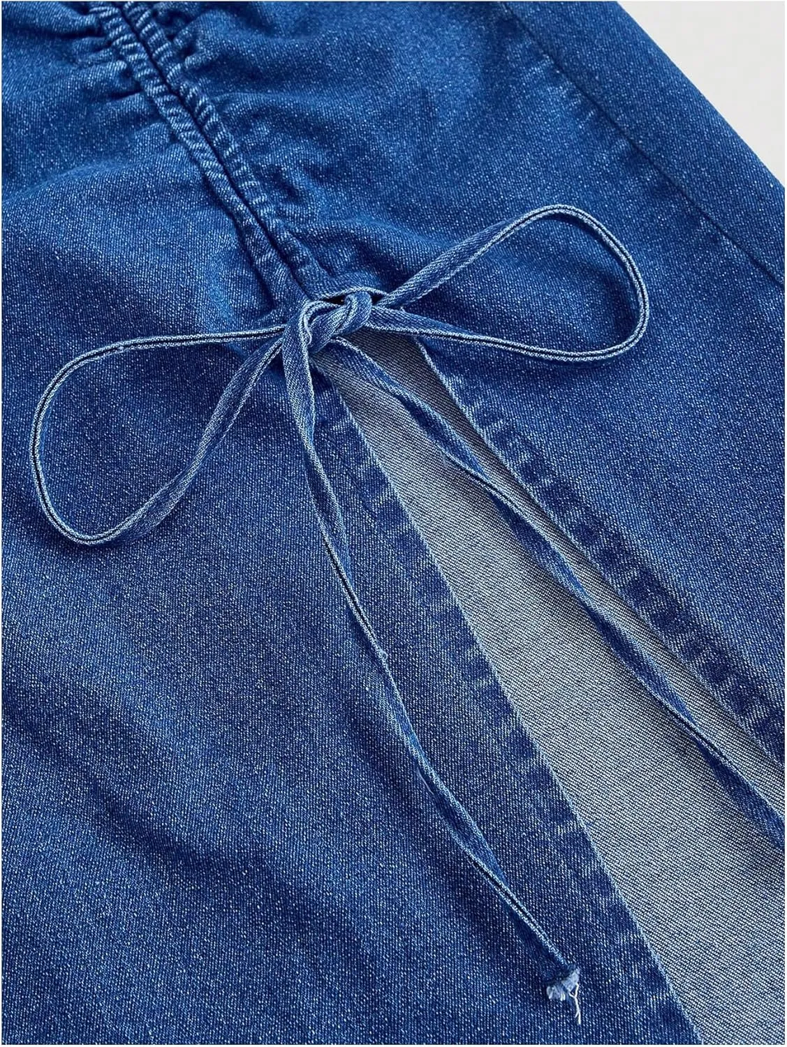 Women's Drawstring Split Thigh Denim Skirt High Waisted Bodycon Midi Jean Skirts