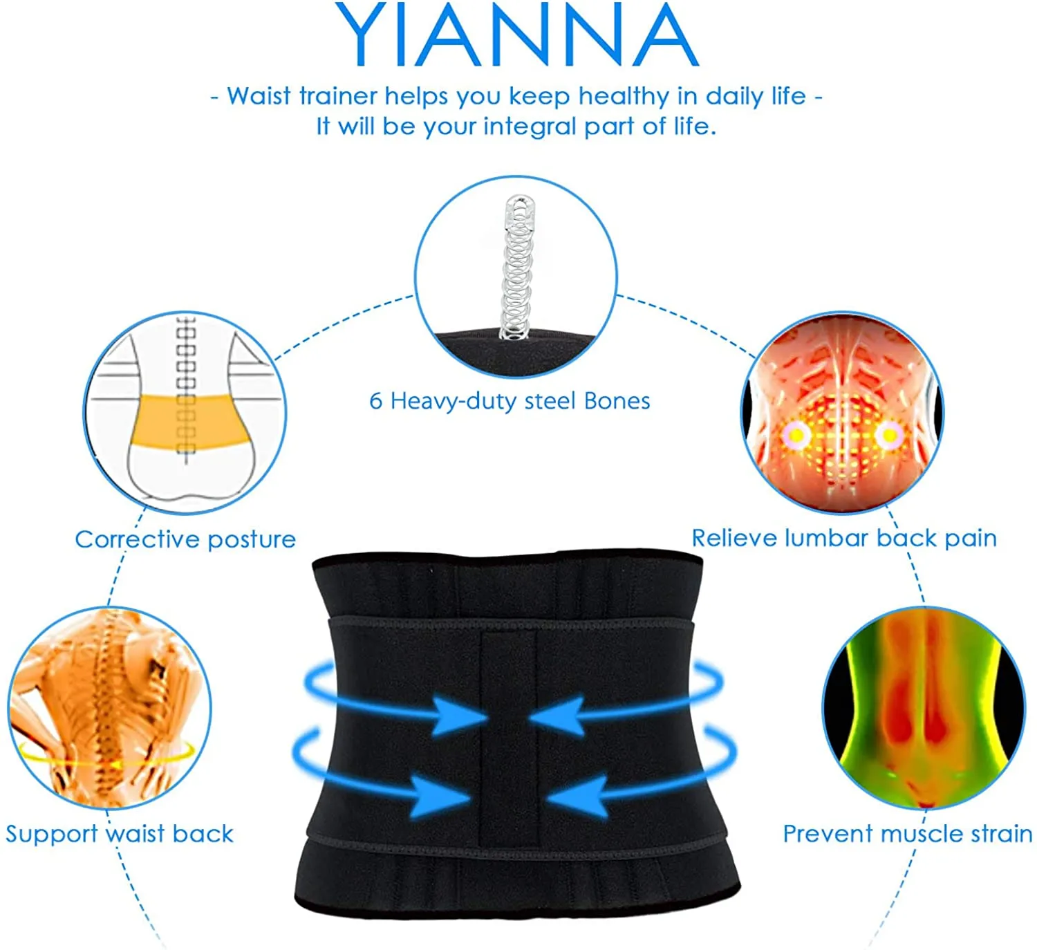 YIANNA Sweat Waist Trainer Belt Compression Belly Sport Girdle Waist Trimmer for Women/Men Weight Loss